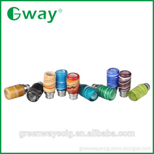 Hottest selling 510 art glass drip tip wide bore drip tip with stainless steel base and color ribbon pattern in stock